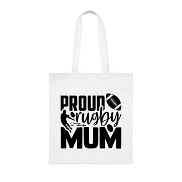 Imagem de Sacola Proud Rugby Mum Tote Bag, para mães de rúgbi, presente para mães de rúgbi, bolsa de ombro para mães de rúgbi, bolsas reutilizáveis para mães de rúgbi, presente para mães de rúgbi, filha favorita, filho e filhos, Branco