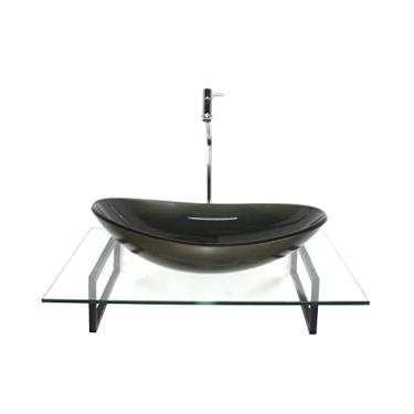 Imagem de KIT CUBA DE VIDRO OVAL OURO ENVELHECIDO COM TAMPO 60CM INCOLOR E SUPORTE PRETO