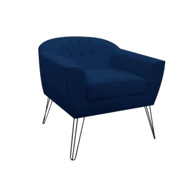 Imagem de Poltrona Decorativa Jolly Pés Aramado Suede Azul Marinho - DS Estofados