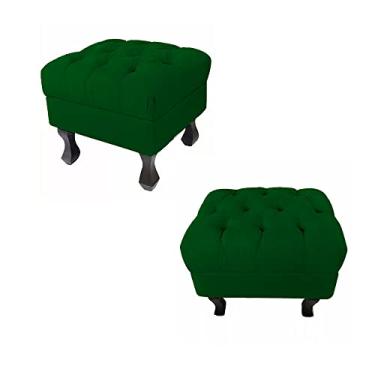 Imagem de Kit 02 Puffs Retrô Luis Xv Fixo Capitonê Suede Verde - DS Estofados