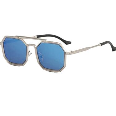 Imagem de Óculos de Sol Polygon Masculino Vintage Masculino Óculos de Sol Retro Mostrando Rosto Óculos Pequenos Óculos Retângulo Gafas De Sol Mujer,PrataAzul,Z