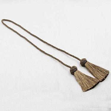 Imagem de 1 peça Cortina de borla Tieback Room Acessórios Suporte de cortina Fivela Corda Artesanal Weave Tassel Franja Bandagem Decoração de casa, marrom, 2 peças
