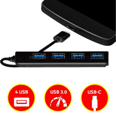 Imagem de Hub 4 Portas USB Adaptador Preto Tipo C Leve 3.0 Celular 