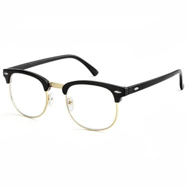 Imagem de Óculos com bloqueio de luz azul para mulheres e homens, clássicos, sem aro, nerd, antiraios azuis, óculos de computador, Preto/dourado brilhante, Medium