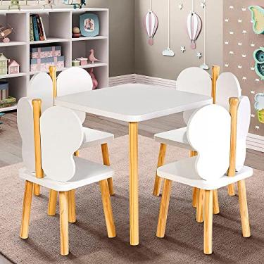 Imagem de Conjunto Infantil Mesa com 4 Cadeiras Hora de Brincar - Branco/Pinus