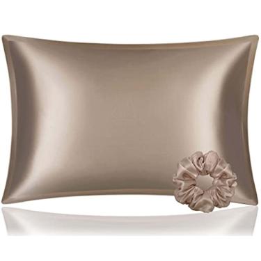 Imagem de Fronha DISANGNI 100% seda de amoreira, para cabelo e pele, tipo envelope, seda real de um lado [cinza-acastanhada, tamanho padrão (51 x 66 cm), 1 unidade]