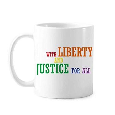 Imagem de Caneca LGBT Bandeira do Arco-íris Liberdade e Justiça Cerâmica Copo de Porcelana de Café