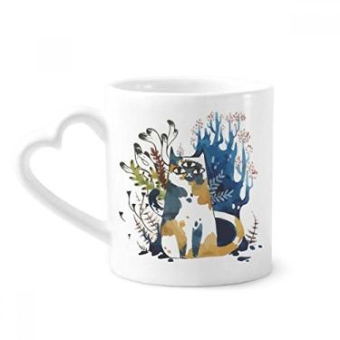 Imagem de Caneca de animal em aquarela de gato com três olhos caneca de café cerâmica copo de coração de vidro
