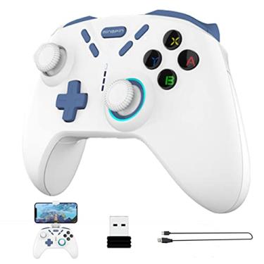 Imagem de "Controlador de jogo sem fio, controlador de jogo Bluetooth para PC/iPhone/Android/Switch/OLED/PS4/PS3/STEAM com retroiluminação LED, com receptor sem fio USB 2.4G para Tesla ou computador/caixa de TV sem Bluetooth, vibração dupla, 6 eixos giroscópio, gamepad para jogos Apple Arcade MFi（Com clipe te