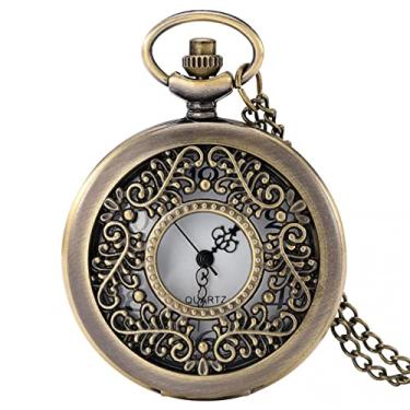 Imagem de TORALF Colar de quartzo relógio oco padrão de bolso relógio algarismos arábicos exibir relógio pingente antigo relógio