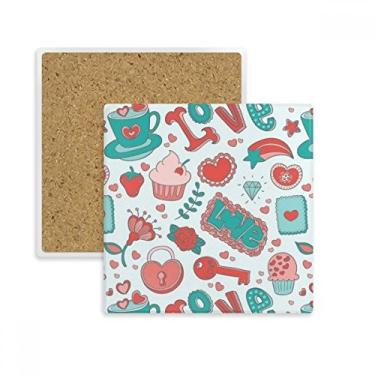 Imagem de Dia dos Namorados Amor Coração Morango Quadrado Porta-copos Caneca Suporte Subplaca Pedra de Isolamento