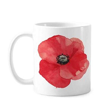 Imagem de Caneca de milho de cerâmica com pintura de flor vermelha em aquarela copo de porcelana de café