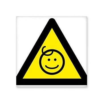 Imagem de Símbolo de aviso amarelo preto crianças triângulo protegido azulejo de cerâmica brilhante decalque pedra adornada tijolo vitrificado