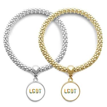 Imagem de DIYthinker Bracelete colorido LGBT arco-íris homo amante pulseira pingente joia corrente para casal presente