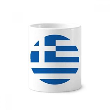 Imagem de Suporte para caneta de escova de dentes com estampa de símbolo europeu, bandeira nacional da Grécia, copo de cerâmica branco, 355 ml