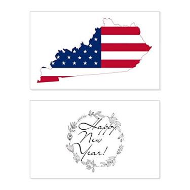 Imagem de Kentucky Mapa dos EUA Estrelas Listras Bandeira Formato Ano Novo Festival Cartão Bless Mensagem Presente