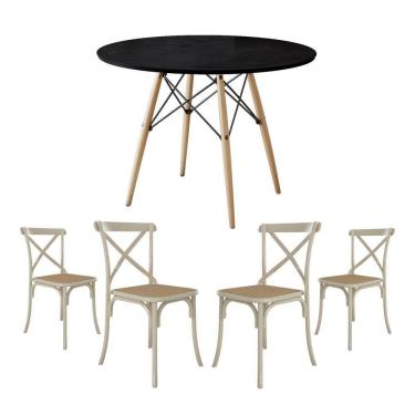 Imagem de Conjunto De Mesa Eiffel Redondo Tampo De Madeira 90Cm Preto Com 4 Cadeiras Katrina Off...
