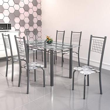 Imagem de Conjunto de Mesa Tubular 6 Cadeiras 140cm com Tampo de Vidro Iza Soma Móveis