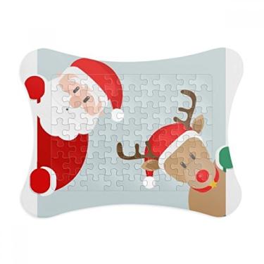 Imagem de Moldura de Natal Papai Noel, alce, peep para decoração de fotos, enfeite de jogo de quebra-cabeça