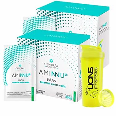 Imagem de 2x Aminnu Eaas 10g 30 Sachês Limão, Essencial Aminoácidos - Central Nutrition + Coqueteleira Personalizada Cor Sortida 700ml