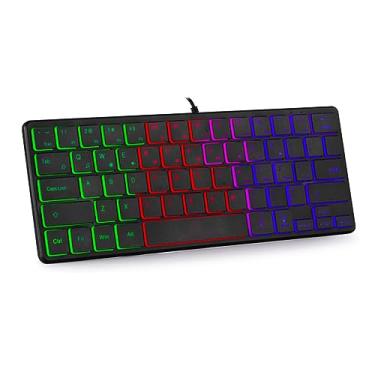 Imagem de Teclado de jogos com fio, teclado mini USB ultraleve retroiluminado, teclado de 64 teclas para PC Gamer, Typist, viagem, plug and play, fácil de carregar em viagens de negócios