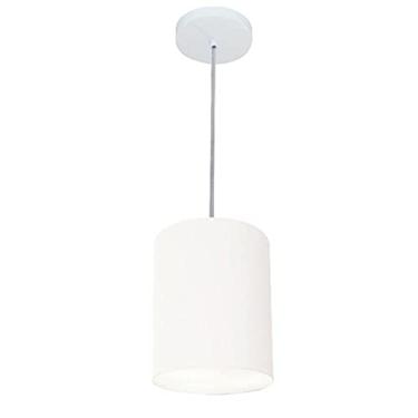 Imagem de Lustre Pendente Cilíndrico Cúpula Tecido 18x25 cm, Vivare Iluminação, Pendente4012 BR, Branco, Pequeno