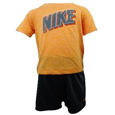 Imagem de Conjunto de duas pe as de camiseta e short de manga curta Dri-Fit para meninos da Nike (infantil), Dark Grey(86e526-g1a)/Orange, 24 Months