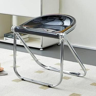 Imagem de Tamborete Claro Dobrável Para Sala De Estar, Cadeira Transparente De Cristal Cadeiras De Jantar Dobráveis, Assento Pequeno Acrílico De 18 Polegadas Para Sala De Estar, Terraço,Preto,Bonny369