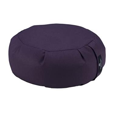 Imagem de Hugger Mugger Almofada de Meditação Zafu – Ameixa – Suporte para sentado cruzado, cheio de trigo sarraceno, tecido durável, alça conveniente, feito à mão nos EUA