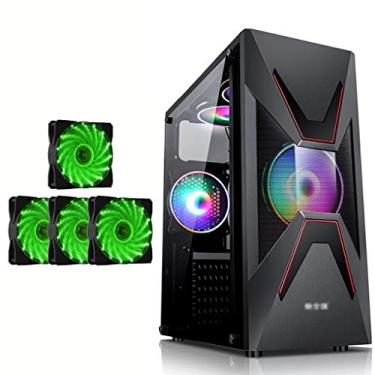 Imagem de Gabinete Gamer Gaming Case,Mid-Tower PC Gaming Case ATX/M-ATX/ITX - Front I/O USB 3.0 Port - Tempered Glass Side Panel- 4 Fan Position - Free Green 15 Lights Fan (Style : 4 fan)