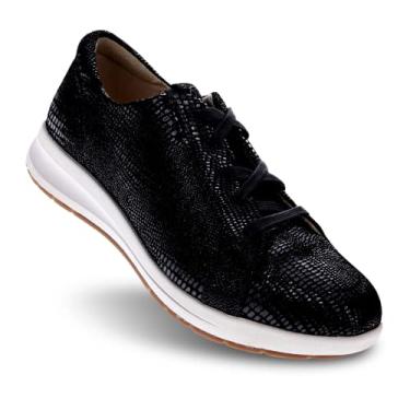 Imagem de Revere Tênis Athens Lace Up da Shoes - Tênis feminino confortável para caminhada com suporte de arco ortopédico. Alívio da fascite plantar, dor no pé e no calcanhar, joanetes, Lagarto preto, 6 Wide