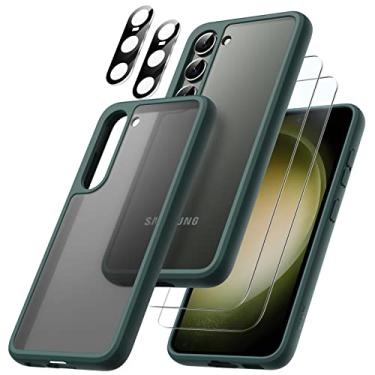 Imagem de JETech 5 em 1 Capa Fosca para Samsung Galaxy S23+ Plus 6,6 Polegadas com 2 Pacotes Protetor Tela e Protetor Lente Câmera, Capinha Protetora, Filme de Vidro Temperado (Verde Meia-Noite)
