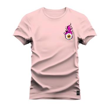 Imagem de Camiseta Plus Size Estampada Premium T-Shirt Olho Em Chamas Peito Rosa G1