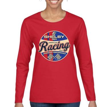 Imagem de Shelby Racing Camiseta feminina manga longa 1962 American Muscle Car Mustang Cobra GT500 GT350 Performance Powered by Ford, Vermelho, 3G