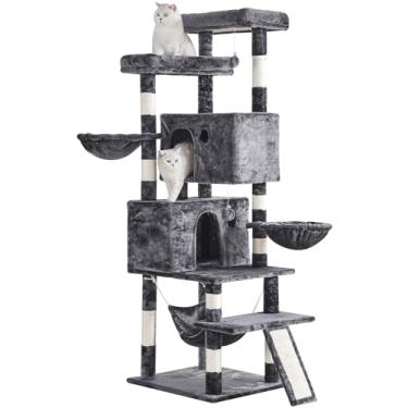 Imagem de Árvore de gato para gatos grandes e adultos, torre de gatos de vários níveis com hastes de sisal para arranhar, grandes poleiros de pelúcia, condomínios espaçosos, cestos, rede e escada de raspagem