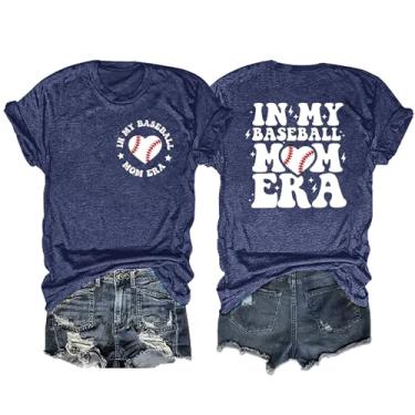 Imagem de Camisetas de beisebol Mom Women in My Baseball Mom Era, camisetas engraçadas de beisebol com estampa de mamãe, Azul-escuro, P