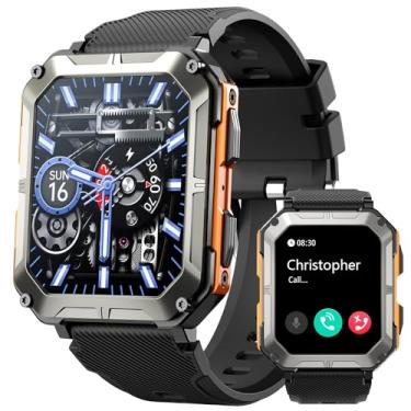 Imagem de Relógio Inteligente para Homens, Hrich Smartwatch Bateria Extra longa de 60 Dias, Com Chamadas de Voz, Lembretes de Mensagens (cor de laranja)