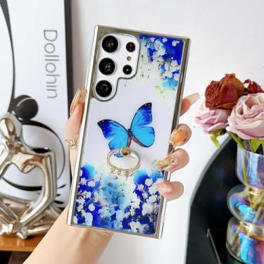 Imagem de Jmltech Capa para Samsung Galaxy A14 5G com suporte de anel suporte híbrido de TPU prateado com traseira rígida padrão floral capa protetora para telefone Butterfl y (Samsung Galaxy S23 Ultra,