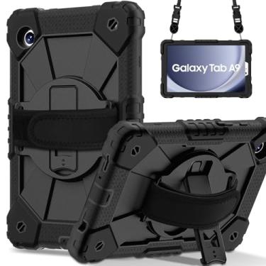 Imagem de Proteção para serviços pesados Capa compatível com Samsung Galaxy Tab A9 de 8,7 polegadas SM-X110/X115/X117, capa para tablet, suporte multifuncional giratório de 360 ​​graus + alça de ombro, capa pro