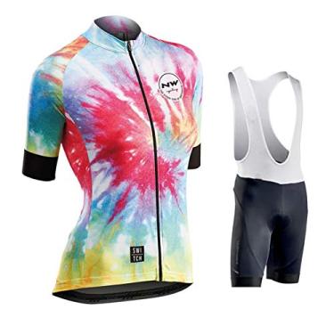 Imagem de Camisa feminina de ciclismo - terno de manga curta, versão de equipe feminina, protetor solar para bicicleta de estrada, absorvente, respirável, multicolorido-1, M