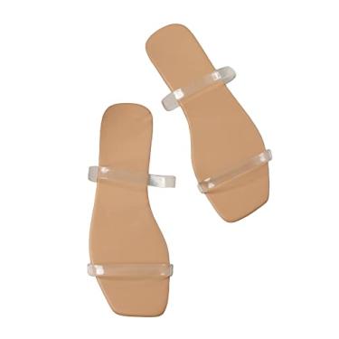Imagem de GORGLITTER Sandálias femininas de verão e praia, transparentes, bonitas, modernas, bico quadrado, tiras duplas, sandálias rasteiras para casamento, Transparente., 37