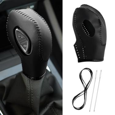 Imagem de KSSZZCO Capa de mudança de marcha de carro de couro para Ford EcoSport Escape/Fiesta/Fusion/Focus/C-Max Energi Wagon/Transit Gear Shift Knob Cover Protector Trim Vehicle Interior Accessories (Preto)