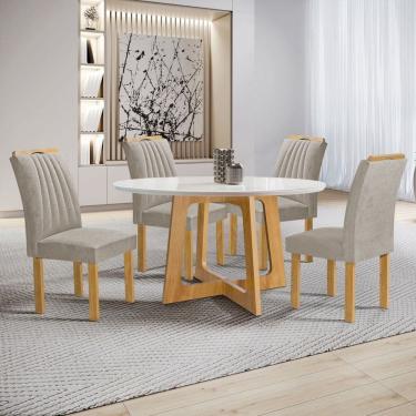 Imagem de Mesa de Jantar 4 Lugares Arizona com Vidro Cinamomo/Off White/Bege Claro 20771 - Cel Móveis