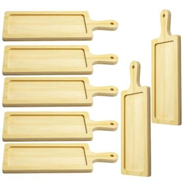 Imagem de 8 Travessas de Bambu 24x8cm cada Bandeja Retangular Pequena UZ Decorativa