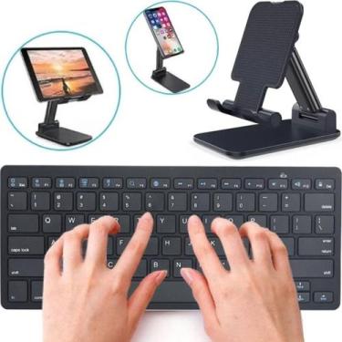 Imagem de Kit Teclado Sem Fio Bluetooth para Celular Tablet TV + Suporte Mesa Te