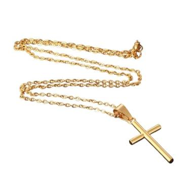 Imagem de Corrente com Crucifixo Religioso "Elegance" – Aço Inox Banhado a Ouro 18K, 55cm, 5g, Unissex, Semijoia Cristã – Acompanha Bolsa de Veludo