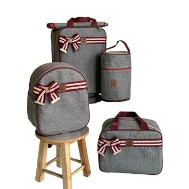 Imagem de Bolsa Maternidade Jeans linho 5 Peças | Kit Malas maternidade | Jogo de bolsas para bebê