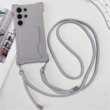 Imagem de Capa de silicone com compartimento para cartão crossbody para Samsung Galaxy S22 23 24 Ultra Plus S23 Fe A54 A14 A34 A53 A15, cinza, para A53 5G