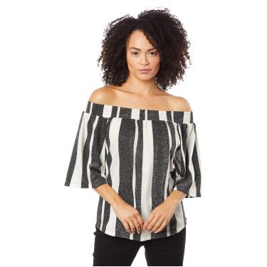 Imagem de Blusa Ombro A Ombro Manga 3/4 Basica, Maria Valentina, Feminino, Lt-Branco/Preto, P