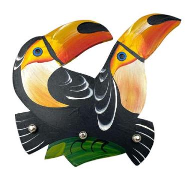 Imagem de Porta Chaves Artesanal de Tucano Duplo MDF Pintado a Mão - Ateliê Cent